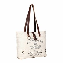 Myra Bag Womens Leather Handle Pure Bliss Lge White Canvas Tote 20x13x4 Frenchy - £40.83 GBP