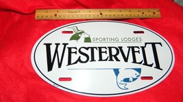 WESTERVELT SPORTING LODGES SOUVENIER LICENSE PLATE FOOTBALL SHAPE FREE U... - $14.01