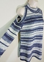 II Sisters Gray Navy Blue Stripe Tunic Length Cold Shoulder Sweater Sz L... - $19.99