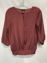 Ann Taylor Petite Blouse Top Red Multi Silky Career Casual 3/4 Sleeve Keyhole XS - £21.01 GBP