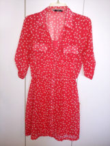 Maurices Ladies 3/4-SLEEVE Sheer RED/POLKA Dot Short DRESS-JR. M-INNER SLIP-EUC - £8.88 GBP