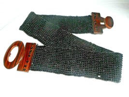 Belt Glass Beaded Black Clipping Wooden Buckle Stretchy Indonesia Fashion Dressy - £19.66 GBP