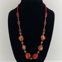 Vintage Necklace Orange Shells and Abalone Beads Fashion Jewelry - £20.04 GBP