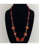 Vintage Necklace Orange Shells and Abalone Beads Fashion Jewelry - €21,86 EUR