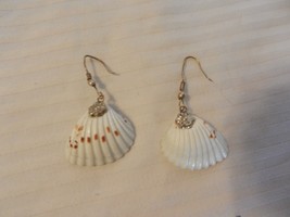 Women&#39;s Vintage White &amp; Brown Sea Shell Dangle Pierced Earrings - £23.70 GBP