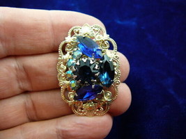 (br-140) Blue rhinestones crystals cluster silver tone filigree love brooch pin - £21.58 GBP
