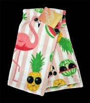 2 Flamingos Pineapple Watermelon Sunglasses Pink Stripes Velour Kitchen Towels - £15.30 GBP