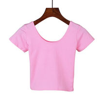 Pink Women&#39;s O Neck Short Sleeve Basic Crop Top - £8.32 GBP