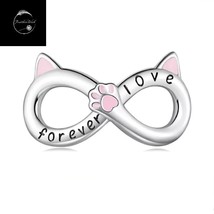 Sterling Silver 925 I Love My Cat Forever Infinity Bead Charm For Bracelets - £15.72 GBP