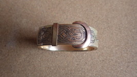 Antique Victorian Bates &amp; Bacon Rolled Gold Etched Belt Cuff Bracelet 1880&#39;S - £99.91 GBP