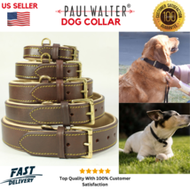 GENUINE LEATHER Dog Collar with Heavy Duty Adjustable Padded Collar, Black/Brown - £17.36 GBP+