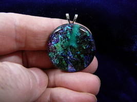 (#DL-1008) Dichroic Fused Glass Pendant Jewelry Purple Green Black - £31.39 GBP
