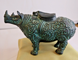Collectible Asian Chinese Bronze Hand Carved Rhinoceros Opens On Top To ... - $84.15