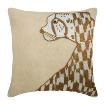 Beige Decorative Pillow Cover, Beaded 16&quot;x16&quot; Linen, Leopard Purr - £35.63 GBP+