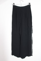 Vtg 80s Cache 24&quot; Waist Black Chiffon Overlay Wide Leg High Waist Pants - £22.57 GBP