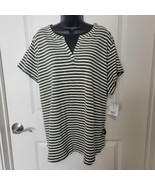 Liz Claiborne Womens 3X White Olive Green Stripe 100% Cotton T-Shirt Top... - $17.81