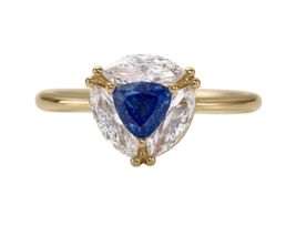 Art Deco 14k Yellow Gold Simulated Blue Sapphire Diamond Engagement Ring Women - £649.09 GBP