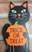Cat Pumpkin Halloween Trick Or Treat Wood Table Decor Wooden Tabletop De... - $10.00