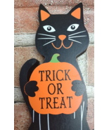 Cat Pumpkin Halloween Trick Or Treat Wood Table Decor Wooden Tabletop De... - £8.01 GBP