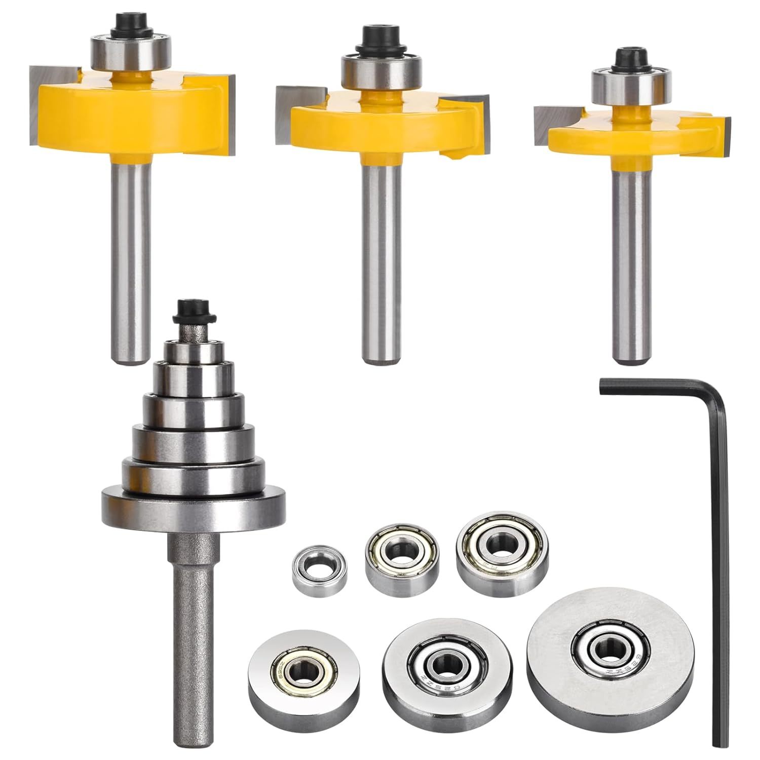 Rabbet Router Bit - Router Bit Set With 6 Bearings Set ( 1/2&quot;, 7/16&quot;, 3/8&quot;, - $34.92