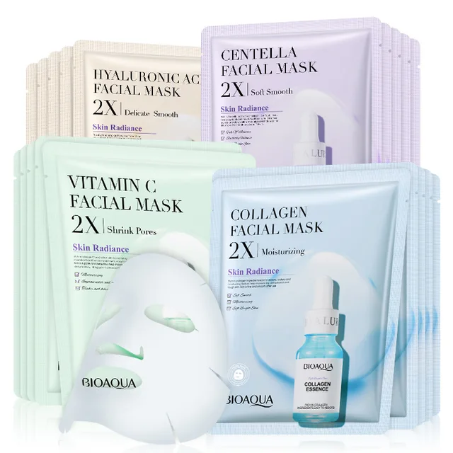 20Pcs BIOAQUA Centella Collagen Face Mask Moisturizing Refreshing Sheet Masks  - £24.29 GBP