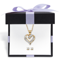 DIAMOND ACCENT 2 PIECE STUD EARRINGS HEART NECKLACE GP SET 14K AND 18K GOLD - £157.31 GBP