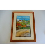 Vtg framed &amp; matted pastel drawing pastoral country farm railroad train ... - $464.10 MXN