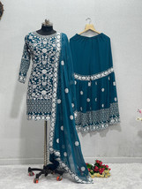 Bollywood Heavy Embroidered Blue Sharara Suit Suit || Festival Punjabi dress Set - £67.53 GBP