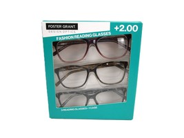 Foster Grant +2.00 Fashion Reading Glasses 3-Pack UVA-UVB Lens Protection - £18.15 GBP
