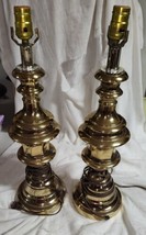 Vintage Pair of Brass Candlestick Style Table Lamps 28.5&quot; Tall Set of 2 Classic - £79.07 GBP