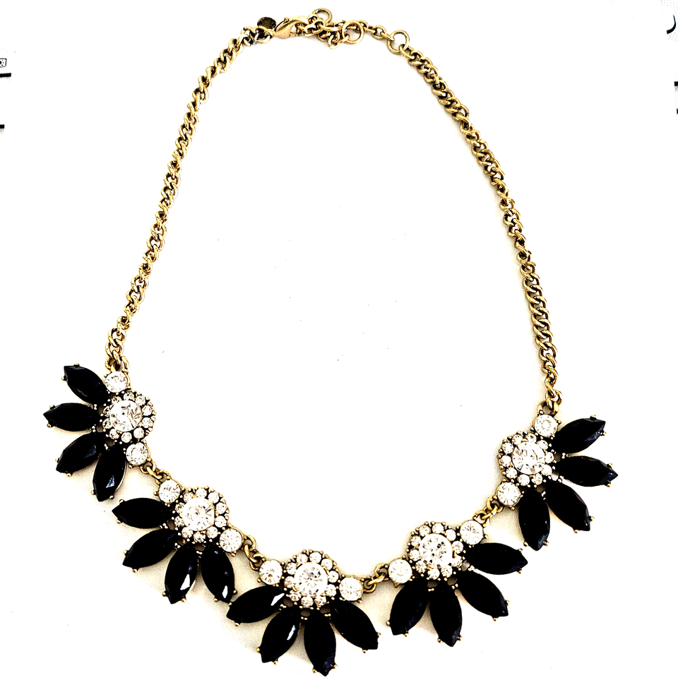 J. Crew Navy Blue and Clear Crystal Gold Tone Boho Statement Choker Necklace - $21.77