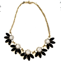 J. Crew Navy Blue and Clear Crystal Gold Tone Boho Statement Choker Necklace - £17.33 GBP
