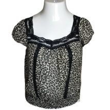 Fire Los Angeles Cute Sheer Blouse ~ Sz M ~ Cheetah Print with Lace - £9.87 GBP