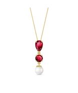 Galaxy Gold 14K Solid Yellow Gold Pearl &amp; Ruby Pendant Necklace, 24 Inch... - $791.99
