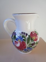Hungarian Barauni Signed Floral Ceramic Pitcher Pansies 7&quot; Tall [*] - £100.48 GBP