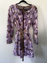 Aratta Lilac Floral Long Sleeve Shirt Dress Tasseled Belt Size Medium - £64.74 GBP