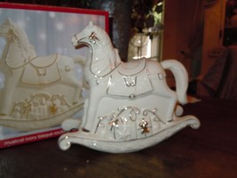 Musical Ivory Bisque Rocking Horse Gold Accents &quot;We Wish You A Merry Christmas&quot; - £31.59 GBP