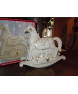Musical Ivory Bisque Rocking Horse Gold Accents &quot;We Wish You A Merry Chr... - $54.86 CAD
