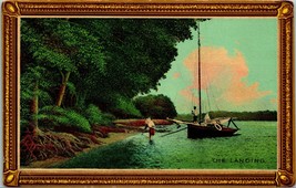 Vtg Postcard 1910s &quot;The Landing&quot; Sailboat at Shore - Faux Frame - Unused - £7.09 GBP