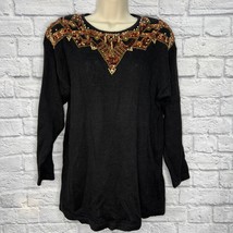 Vintage Trimmings Beaded Sequin Sweater Womens L Rose Gold Long Sleeve H... - $39.55