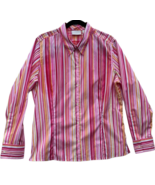 liz claiborne size 14 long sleeve blouse red pink orange stripes - $35.27 CAD