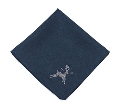 Santas Ride Navy/Silver Embroidered Christmas Napkin - 45cm x 45cm - £6.76 GBP