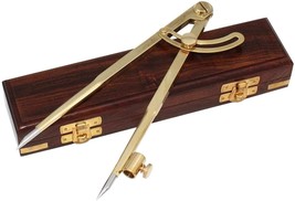 Locking Wing Divider Compass, 8&quot; Brass &amp; steel point with Wooden Box - $41.90