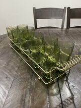 Hazel Atlas Pebble Green Bar Set Square Base Drink Glass Tumblers Ice Bu... - $158.39