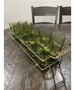 Hazel Atlas Pebble Green Bar Set Square Base Drink Glass Tumblers Ice Bu... - $2,909.27 MXN