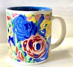 KIC Mug Hand Painted FRANCO  Ceramic Coffee Cup Abstract Colorful Flower... - £10.11 GBP