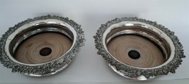 Pair Beautiful Victorian SP? Large 7&quot; Wine Coasters ca1850 Boxwood Centres - $166.25