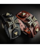 Viking Celtic Cross Cosplay Themed Bracelet - Leather Cuff, Steampunk Br... - £26.73 GBP