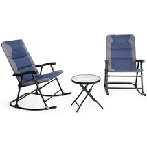 3 PCS Folding Bistro Set Rocking Chair Cushioned Table Outdoor Furniture... - $320.80