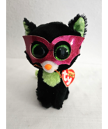 Ty Beanie Boo Jinxy Cat Black Green 6&quot; Plush Glitter Eyes Mask Stuffed A... - $14.83